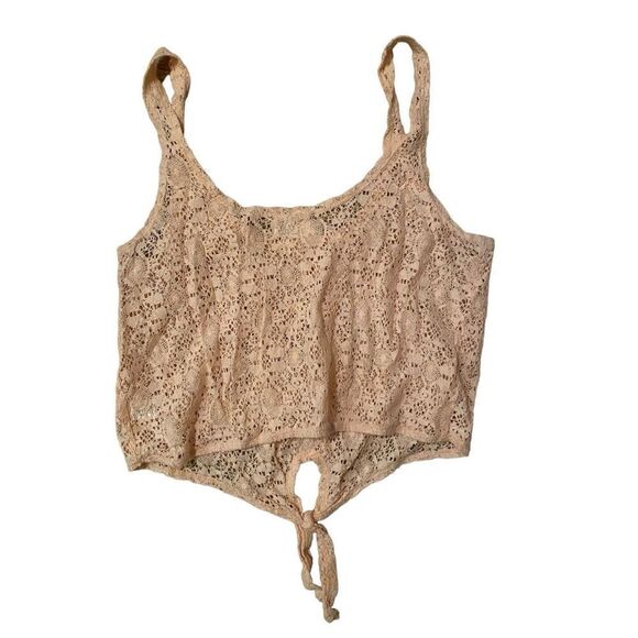 BLACK POPPY Soft Pink Lace Crop Tank Top With Front Keyhole Tie Size Small - Picture 2 of 5